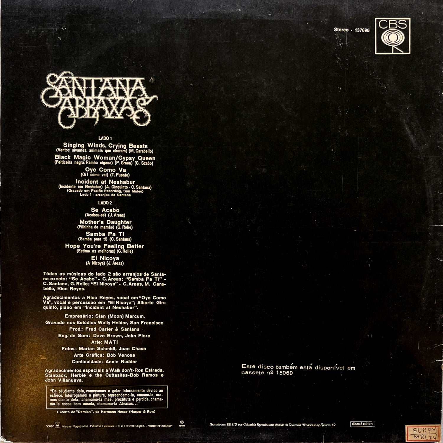 ☆Santana / Abraxas 台湾盤LP☆ [Qzag1]ミス表記あり ☆Santana