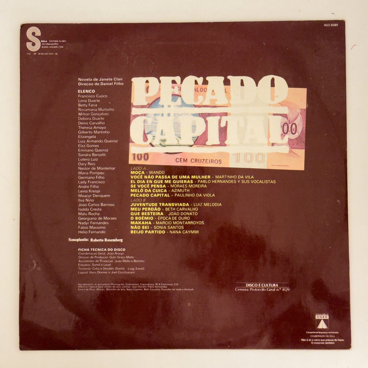 Various — Pecado Capital (Trilha Sonora Original Da Novela) (Disco de Vinil LP, usado)
